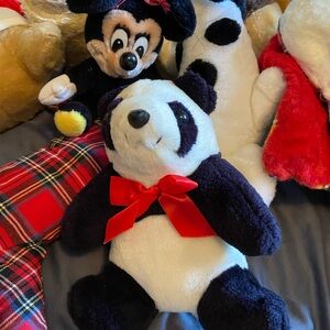 Plush Panda Toy with Red Bow